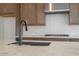 Close-up of the kitchen featuring granite countertops, a black sink, and stainless steel appliances at 9775 S 36Th Ln, Laveen, AZ 85339