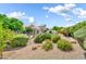 Backyard featuring a pool and diverse landscaping with rocks, bushes, and trees at 3440 E Topeka Dr, Phoenix, AZ 85050