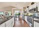 Gourmet kitchen featuring stainless steel appliances, white cabinets, granite countertops, and views to the dining area at 3440 E Topeka Dr, Phoenix, AZ 85050
