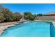 Beautiful pool with mature landscaping creating a private backyard retreat at 3822 E Florian Ave, Mesa, AZ 85206