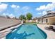 Sparkling blue pool with stone surround in backyard with grass and block wall fence at 4107 W Mariposa Grande --, Glendale, AZ 85310