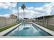 A clear view of the fenced pool with blue lounge chairs and umbrella surrounded by artificial grass at 5119 E Shaw Butte Dr, Scottsdale, AZ 85254