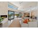 Sunlit living room featuring fireplace, neutral palette, clerestory windows, and seamless outdoor access at 9022 E Diamond Rim Dr, Scottsdale, AZ 85255