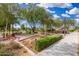 Community park featuring mature shade trees, picnic tables, and walking paths on a sunny day at 10352 E Sebring Ave, Mesa, AZ 85212