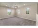 Living room with carpeted flooring, three windows, and a ceiling fan at 2868 E Binner Dr, Chandler, AZ 85225