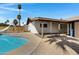 Backyard oasis with a pool, lush landscaping, and a covered patio at 407 E Orion St, Tempe, AZ 85283