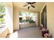Inviting patio with ceiling fan and views of the community landscaping at 7601 E Indian Bend Rd # 1050, Scottsdale, AZ 85250
