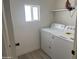 Functional laundry area featuring a washer, dryer, and convenient shelving for storage at 1524 E Cortez St, Phoenix, AZ 85020