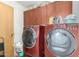Laundry room featuring modern washer and dryer units, cabinetry, and ample storage space at 7167 E Rancho Vista Dr # 4011, Scottsdale, AZ 85251