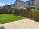 Beautiful backyard featuring artificial turf, a paver patio, and a surrounding privacy fence at 1081 E Armstrong Way, Chandler, AZ 85286