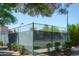Fenced community tennis court with a lush green backdrop and well-maintained playing surface at 15252 N 100Th St # 1172, Scottsdale, AZ 85260
