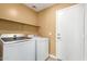 Functional laundry room with modern washer and dryer, complemented by neutral walls and practical shelving at 304 E Beth Dr, Phoenix, AZ 85042