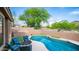 Backyard pool area featuring a refreshing pool with well-maintained artificial grass and an outdoor seating area at 3521 N Barron --, Mesa, AZ 85207