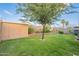Backyard featuring grass and wood shed with landscaping at 425 S 93Rd Pl, Mesa, AZ 85208