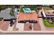 Stunning aerial view of a single-Gathering home with a private backyard pool and trampoline at 5415 E Juniper Ave, Scottsdale, AZ 85254