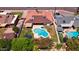 Aerial view showcasing the property's backyard, pool, patio, and landscaping at 5415 E Juniper Ave, Scottsdale, AZ 85254
