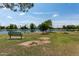 Scenic view of Chaparral Park's lake and green landscape with picnic benches, shade trees, and walking path at 8314 E Vista Dr, Scottsdale, AZ 85250