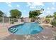 Inviting backyard pool features a rock waterfall, mature trees, and secure fencing offering a serene and private oasis at 14655 S 25Th Way, Phoenix, AZ 85048