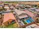 Aerial view showcasing a home with a private backyard including a pool, covered patio, and turf area at 2322 E Mews Rd, Gilbert, AZ 85298