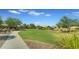 Lush green common area with a walking path, landscaping, and picnic benches at 2322 E Mews Rd, Gilbert, AZ 85298