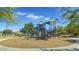 Community playground with blue and yellow play structures and a wood chip ground covering at 2322 E Mews Rd, Gilbert, AZ 85298