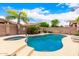 Backyard oasis with pool, spa, mature palm trees, and well-manicured landscaping at 3519 E Bridgeport Pkwy, Gilbert, AZ 85295