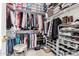 Organized walk-in closet offering ample storage with shelves for shoes, folded clothing, and hanging garments at 3519 E Bridgeport Pkwy, Gilbert, AZ 85295