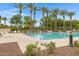 Large community pool with palm trees in the background and white lawn chairs on the pool deck at 3687 E Leslie Dr, Gilbert, AZ 85296