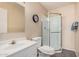 Bathroom showcasing vanity, toilet and glass-enclosed shower; bright and functional at 3710 E Mercer Ln, Phoenix, AZ 85028