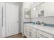 Bathroom featuring tile floors, white cabinets and shower with a light-grey backsplash at 3830 E Lakewood Pkwy # 3099, Phoenix, AZ 85048