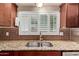 Close up of the kitchen sink with stainless steel appliances and granite countertops at 645 S Esquire Way, Mesa, AZ 85202