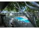 Beautiful community pool area surrounded by mature trees and lush landscaping at 749 E Montebello Ave # 231, Phoenix, AZ 85014