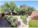 Lush backyard featuring mature trees and manicured landscaping, offering privacy and serenity at 11034 W Sierra Pinta Dr, Peoria, AZ 85373