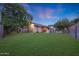 Spacious backyard with lush green grass, mature trees, and a covered patio, perfect for outdoor living at 15245 W Crocus Dr, Surprise, AZ 85379
