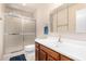 Bathroom features a vanity, mirror, toilet and a shower cabin at 15424 N 52Nd Pl, Scottsdale, AZ 85254
