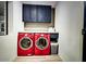 Convenient laundry room showcasing a modern washer/dryer set, stylish cabinets and storage space at 15602 N 37Th St, Phoenix, AZ 85032
