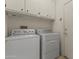Convenient laundry area with a modern washer and dryer and white storage cabinets above at 15822 W Alpine Ridge Dr, Surprise, AZ 85374