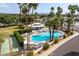Aerial view of the community pool area featuring lush greenery, and comfortable seating at 6206 E Avalon Dr, Scottsdale, AZ 85251