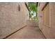 Narrow backyard features hardscape and stucco fencing at 10 N 87Th Dr, Tolleson, AZ 85353