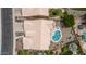 Overhead view of the house and its back yard with desert landscaping and an inviting pool and patio at 14033 S 31St St, Phoenix, AZ 85048