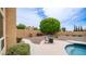 Lush backyard with a winding walkway leading to a cozy seating area, complemented by desert flora at 14033 S 31St St, Phoenix, AZ 85048