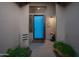 Inviting front entrance with a vibrant blue door, stylish decor, and a welcoming ambiance at 2917 E Northridge St, Mesa, AZ 85213