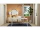 Modern office with a large window, sleek furniture, and minimalist decor at 4987 S 233Rd Dr, Buckeye, AZ 85326