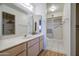 Bathroom with a vanity and sink with a shower-tub combination and a walk-in closet to the left at 7950 E Keats Ave # 175, Mesa, AZ 85209