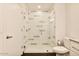 Modern bathroom featuring a glass-enclosed shower with tiled walls, a sleek vanity, and modern fixtures at 1130 N 2Nd St # 401, Phoenix, AZ 85004