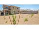 Expansive backyard with gravel cover, young trees, flowering bushes, and a view of the rear of the home at 18456 W Monte Lindo Ln, Surprise, AZ 85387