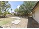 Spacious backyard featuring multiple concrete areas, mature trees, and a block wall for privacy at 8234 W Sweetwater Ave, Peoria, AZ 85381