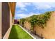 Backyard featuring artificial grass, a rock bed, and a block wall at 11808 E Clinton St, Scottsdale, AZ 85259