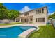 Inviting backyard featuring a pool, patio area, and artificial turf, perfect for outdoor entertaining at 1253 E Ivanhoe Ct, Gilbert, AZ 85295
