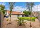 Wide view of the backyard featuring well kept lawn, covered patio, desert landscaping and palm trees at 1333 E Bermuda Bay Ct, Gilbert, AZ 85234